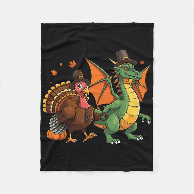Dragon Turkey Pilgrim Thanksgiving Pumpkin Kids Bo Fleecefilt (Framsidan)