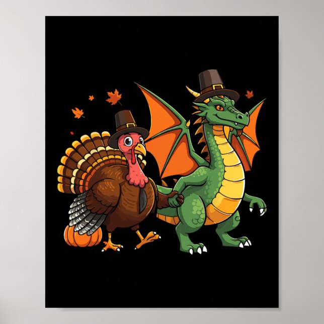 Dragon Turkey Pilgrim Thanksgiving Pumpkin Kids Bo Poster (Framsidan)