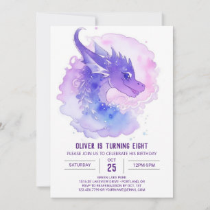 Dragon Unge Watercolor Birthday Inbjudningar