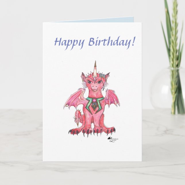 Dragon Unicorn Pegasus Red Fantasy Birthday Card Kort (Framsida)