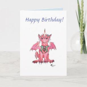 Dragon Unicorn Pegasus Red Fantasy Birthday Card Kort