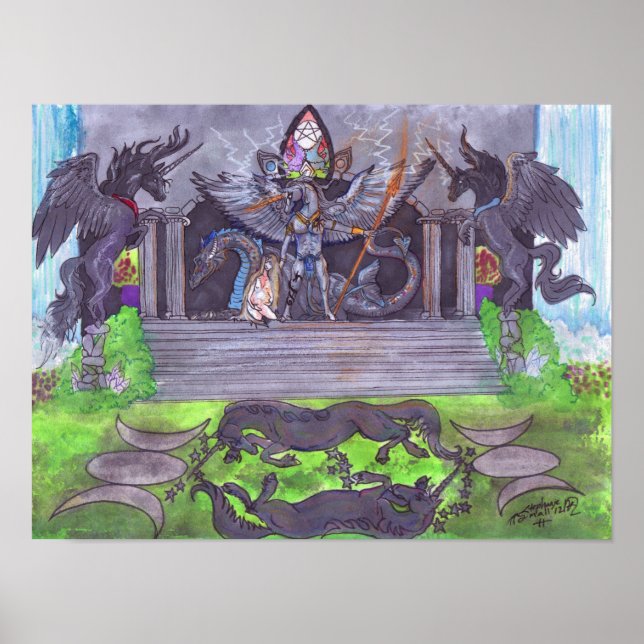 Dragon Unicorn Temple Girl Baby Spell Poster (Framsidan)