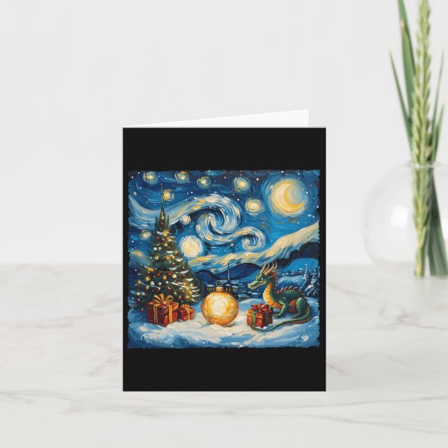 Dragon Van Gogh Stil Starry Nattjulljul Winte Kort (Framsida)
