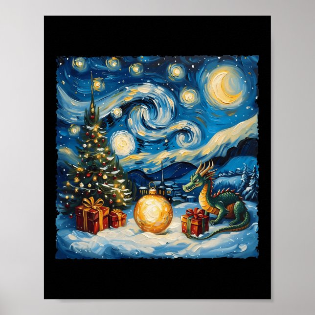 Dragon Van Gogh Stil Starry Nattjulljul Winte Poster (Framsidan)