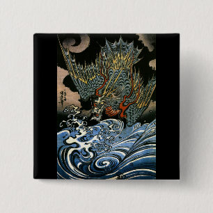 Dragon & Vatten Spirit Kuniyoshi Japansk fin konst Knapp