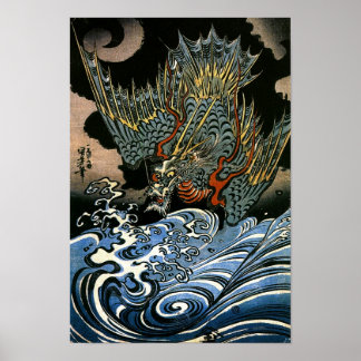 Dragon & Vatten Spirit Kuniyoshi Japansk fin konst Poster