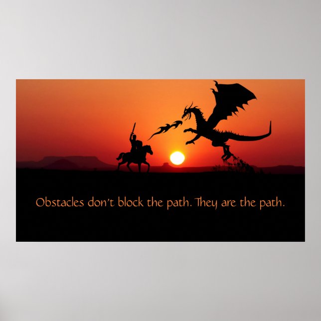 Dragon vs Knight inspirational Motivational Quote Poster (Framsidan)