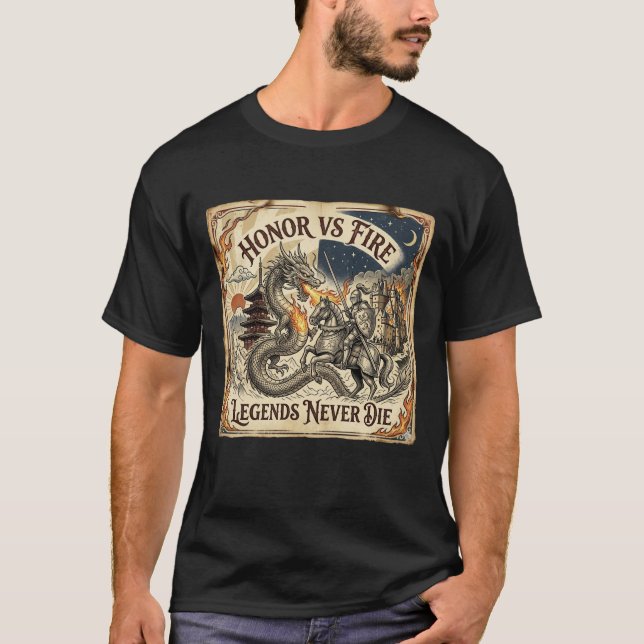 Dragon vs Knight Tattoo Fantasy Tee (Framsida)