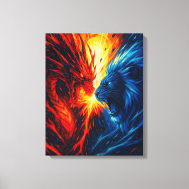Dragon vs Lion Wall Art – Fire and Ice Clash Canvastryck