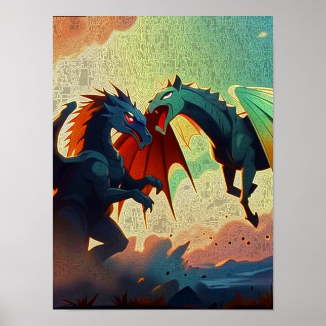 Dragon vs Pegasus - Fantasy Art Poster (Framsidan)