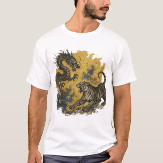 【Dragon vs Tiger Japanese Ink Art T-Shirt】 T Shirt