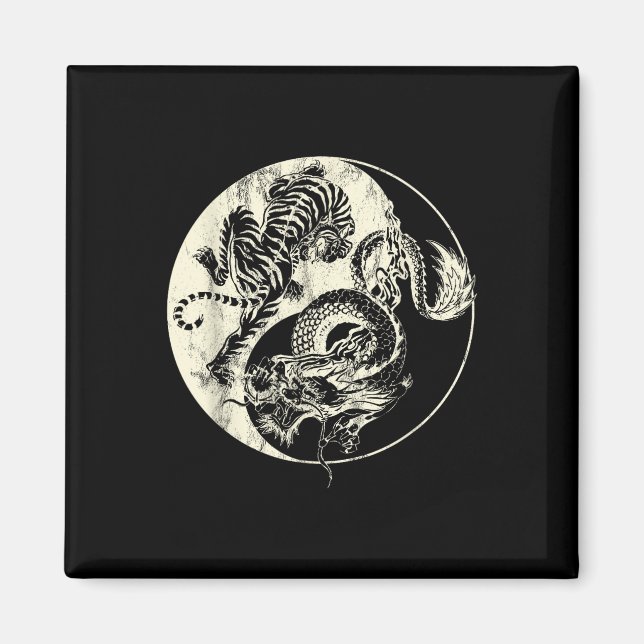 Dragon Vs Tiger Tattoo! Yin och Yang Beast Fight Magnet (Framsidan)