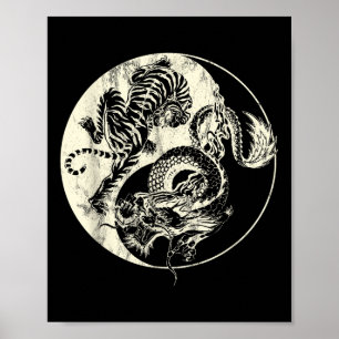 Dragon Vs Tiger Tattoo! Yin och Yang Beast Fight Poster