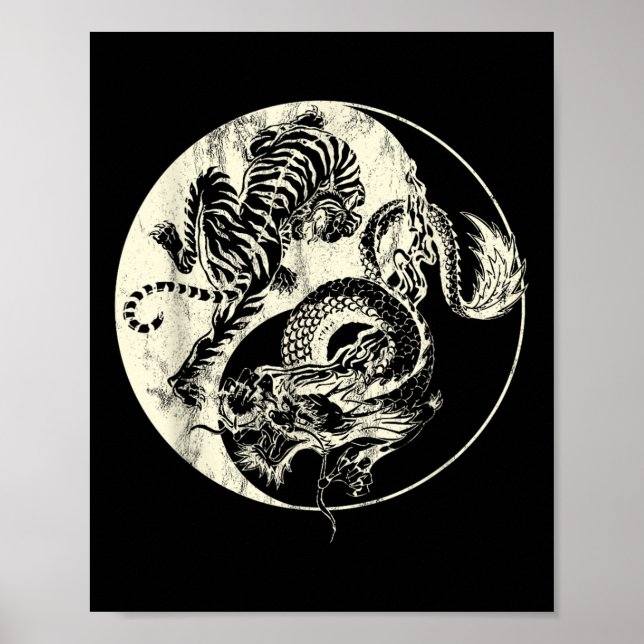 Dragon Vs Tiger Tattoo! Yin och Yang Beast Fight Poster (Framsidan)