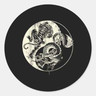 Dragon Vs Tiger Tattoo! Yin och Yang Beast Fight Runt Klistermärke