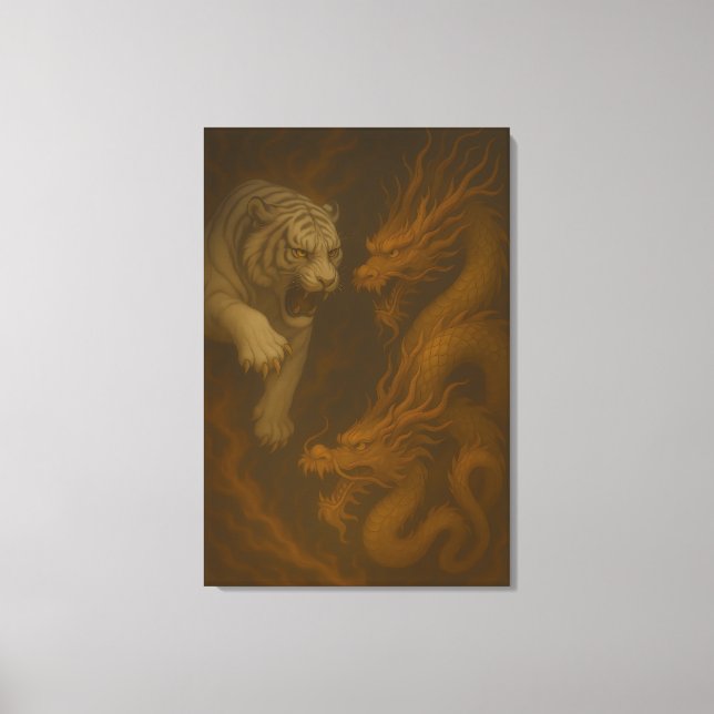 Dragon vs White Tiger – Mystical Fantasy Wall Art  Canvastryck (Framsida)