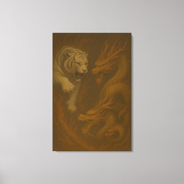 Dragon vs White Tiger – Mystical Fantasy Wall Art  Canvastryck (Framsida)