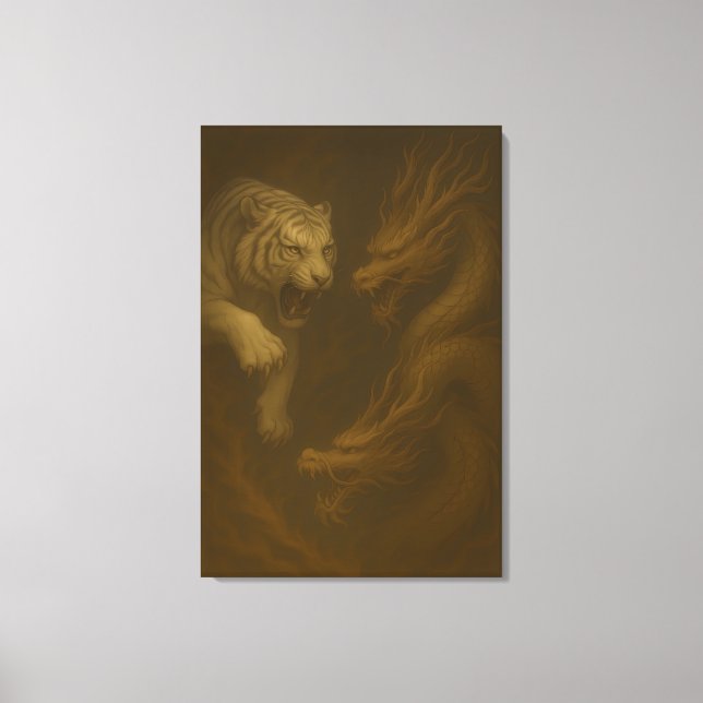 Dragon vs White Tiger – Mystical Fantasy Wall Art  Canvastryck (Framsida)