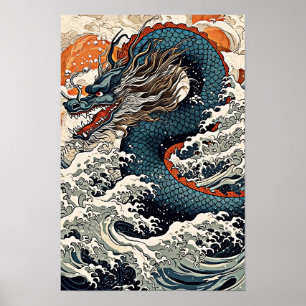 Dragon Wall Poster, japansk konstillustration Poster