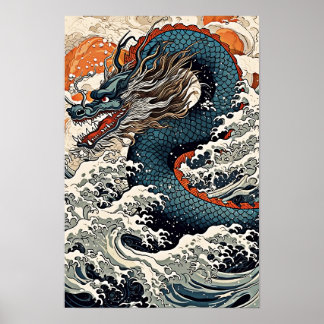 Dragon Wall Poster, japansk konstillustration Poster