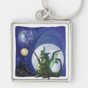 Dragon Watch Art Fyrkantig Silverfärgad Nyckelring