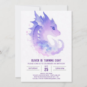 Dragon Watercolor Birthday Inbjudningar