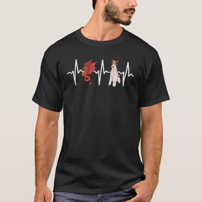 Dragon Wire Fox Terrier Heartslag Hund T Shirt (Framsida)