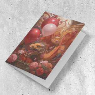 Dragon with Birthday Balloons Kort