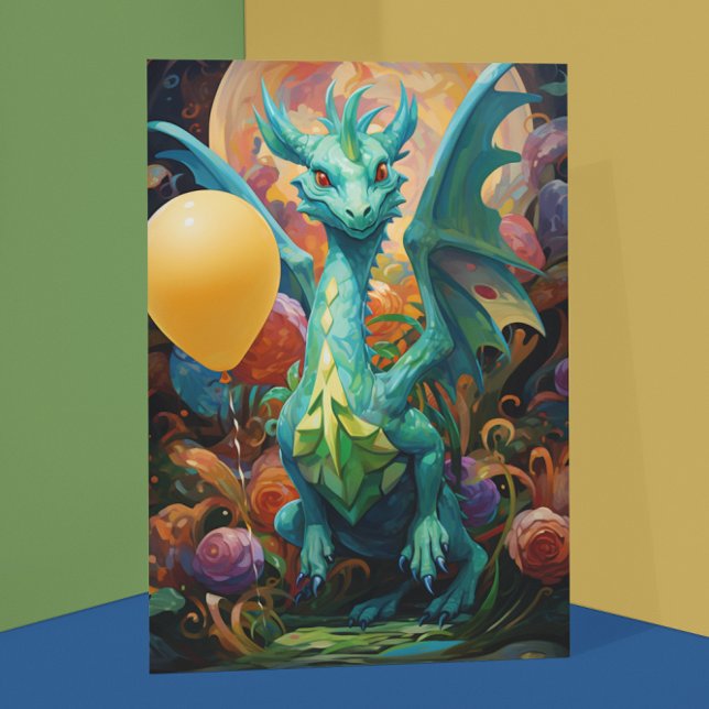 Dragon with Birthday Balloons Kort (Skapare uppladdad)