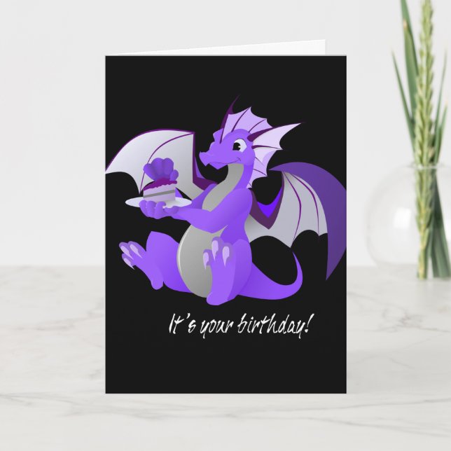 Dragon with Cake Birthday Card Kort (Framsida)