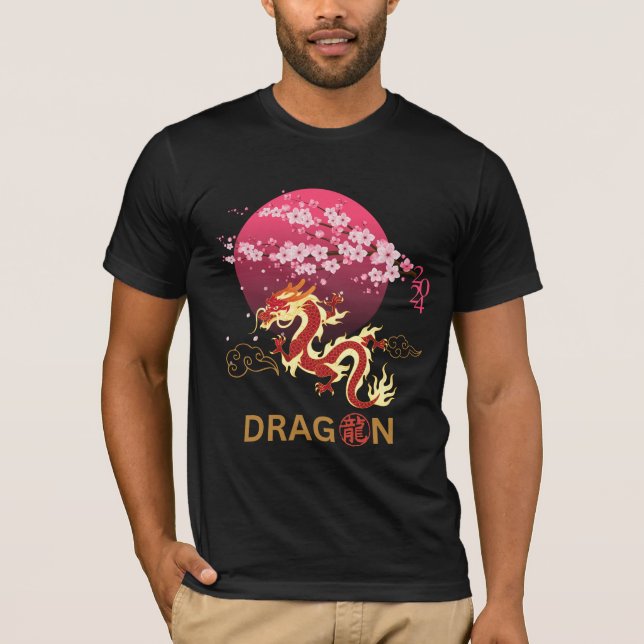 Dragon with Cherry Blommar T Shirt (Framsida)