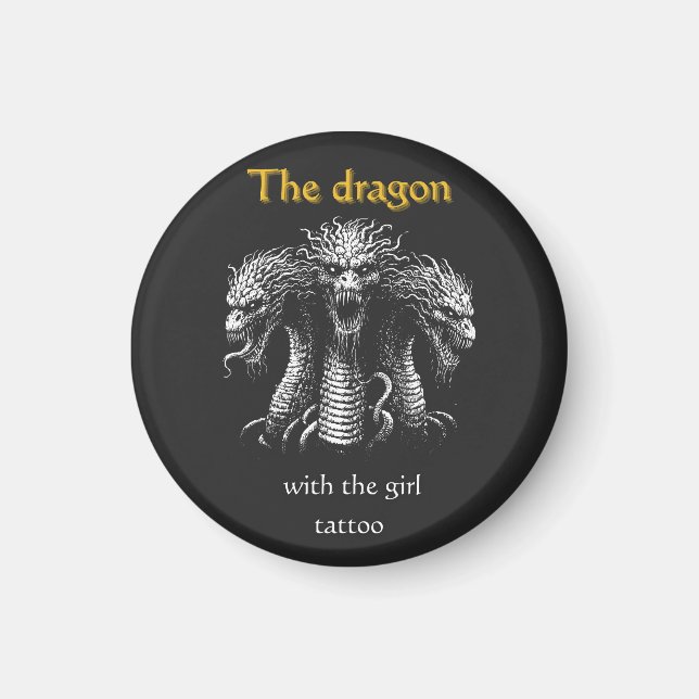 Dragon with Girl Tattoo - Funny Mörk Magnet (Framsidan)