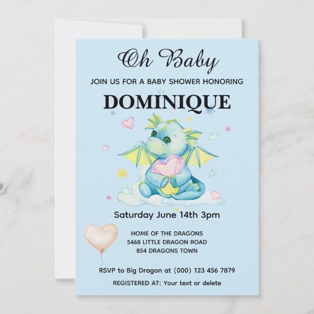 Dragon with Heart - Baby Shower-inbjudan Inbjudningar (Framsida)