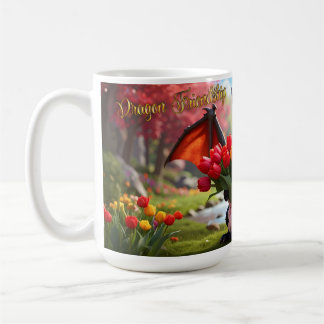 Dragon with red tulips. 15-ounce mug kaffemugg
