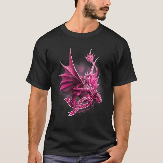 Dragon with Ribbon Breast Cancer Awareness T Shirt (Framsida)