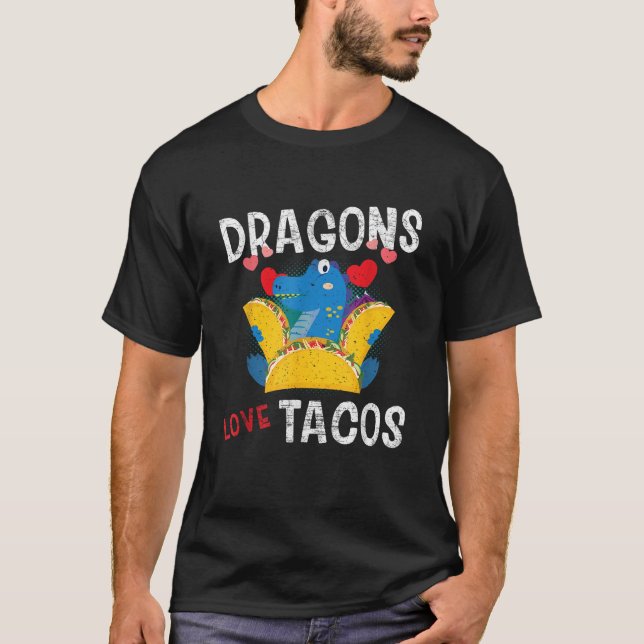 Dragon With Wings Loves Tacos Funny Gift Distresse T Shirt (Framsida)