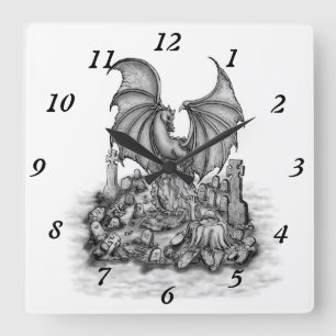 Dragon with Zombie Fyrkantig Klocka