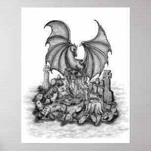 Dragon with Zombie Poster