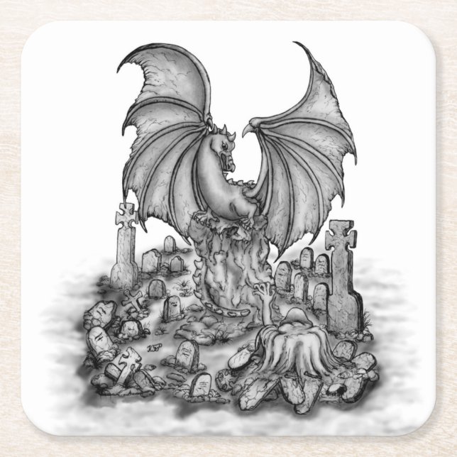 Dragon with Zombie Underlägg Papper Kvadrat (Framsidan)