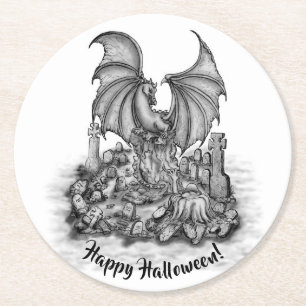Dragon with Zombie Underlägg Papper Rund