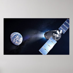 Dragon Xl-rymdfarkoster med planetjord i Avstånd Poster