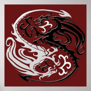 Dragon Yin Yang Skriv ut Poster