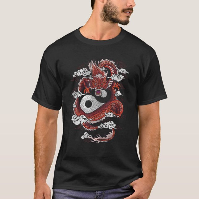 Dragon Yin Yang Symbol T Shirt (Framsida)