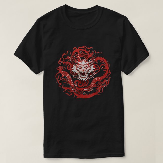 Dragon Zodiac Red White Papper Cending Stil Asian T Shirt (Design framsida)