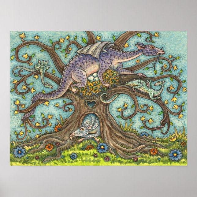 DRAGONÄGG, MEDIEVAL LAIR, FANTASY FOLK ART POSTER (Framsidan)