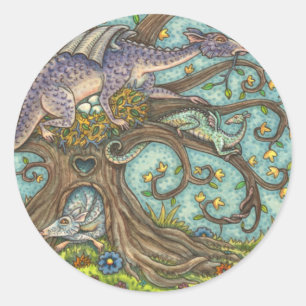 DRAGONÄGG, MEDIEVAL LAIR, FANTASY FOLK ART RUNT KLISTERMÄRKE