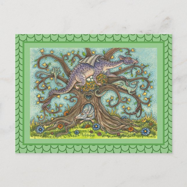 DRAGONÄGG, MEDIEVAL LAIR, FANTASY FOLK ART VYKORT (Framsida)