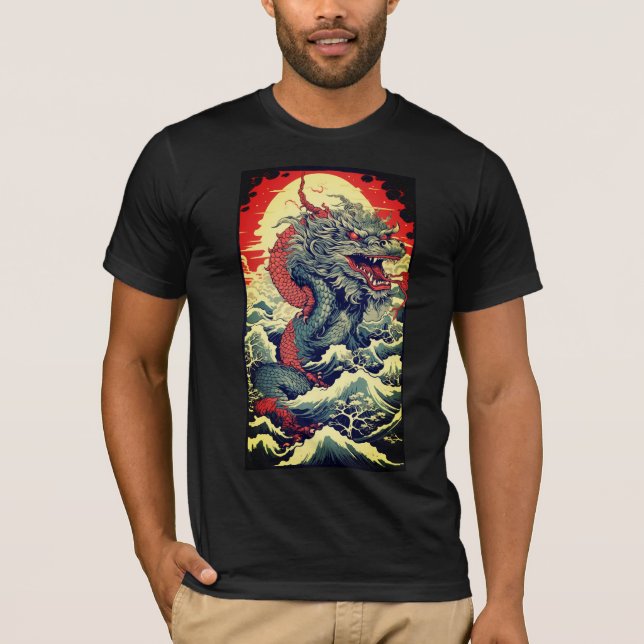 DRAGONEN GÅR IN I ASIAN STIL YOGA MOTIVERING T SHIRT (Framsida)
