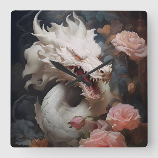 "Dragoner och ro" Fyrkantig Klocka (Framsida)