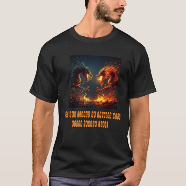 "Dragonfire Duel: The Clash of Fiery Tempers" T Shirt (Framsida)